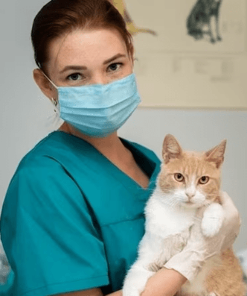 Veterinarian holding a cat